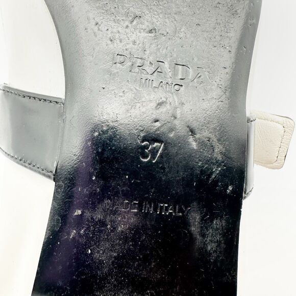 PRADA Mary Jane Cap Pointed Toe Ballet Flats Size 37 US 6.5 White Black Pink - Picture 9 of 10